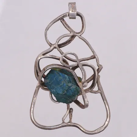 Hänge, grön sten, 9,5x5,5cm, 925/1000 silver Vikt: 45 g