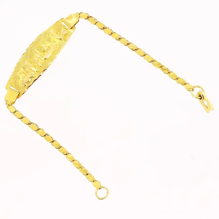 Barnarmband, 13mm, bredd 2-9mm, text, tillverkningsdefekter, klämlås, 21K.  Vikt: 2,7 g