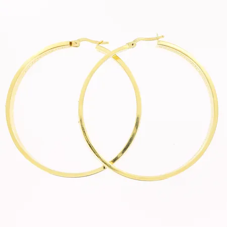 Ett par örhängen, mönster, creoler Ø46mm, bredd 6mm, ihåliga, defekter, 18K.  Vikt: 9,6 g