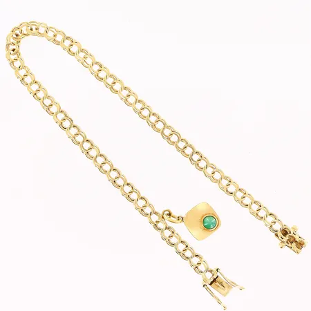 Armband Bismarck, 19cm, bredd 4mm, berlock med grön sten, lås behöver justeras, 18K Vikt: 5,7 g
