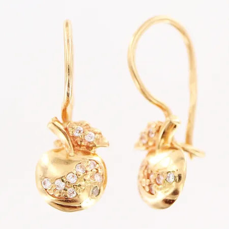 Ett par örhängen, vita stenar, 19mm, 14K Vikt: 1,4 g