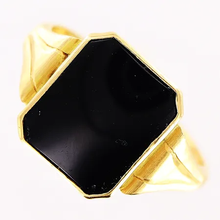 Klackring, svart sten, stl 22½, bredd 4-15mm, 18K.  Vikt: 6,2 g