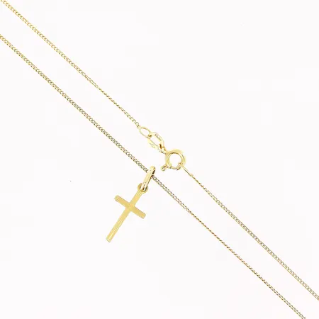 Kedja Pansar, 41cm, bredd 1mm, hänge kors, 8x21mm, 18K Vikt: 1,9 g