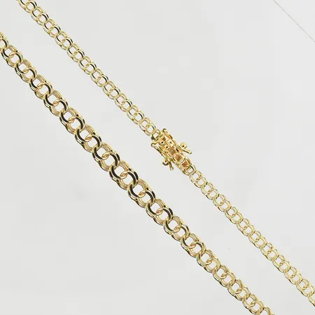 Collier Bismarck, doserad, längd 45 cm, bredd 3-5 mm, glappt lås, 18K. Vikt: 7,8 g