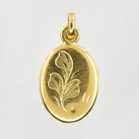 Hänge medaljong, längd 25 mm, bredd 15 mm, 18K. Vikt: 4 g