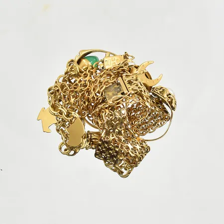 Diverse defekt guld med stenar, bruttovikt 36,2g, 18K.