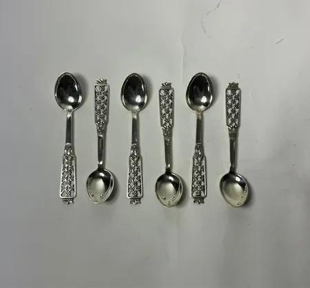 6 Kaffeskedar, längd 12 cm, modell Princess, Ceson, tillverkade O10/1988, 830/1000 silver. Vikt: 84,8 g