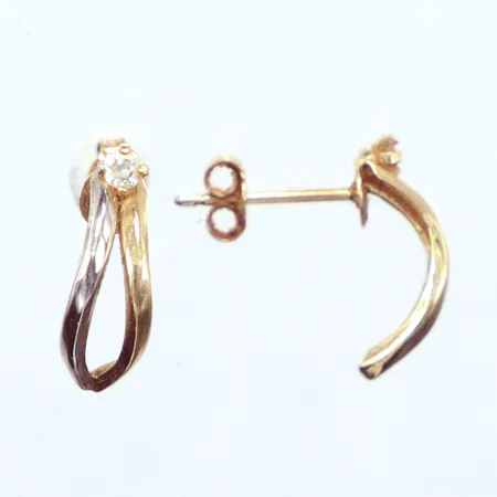 Ett par örhängen, tvåfärgade, vit sten, 10mm, 18K Vikt: 0,6 g