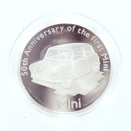 Mynt Silver 925/1000, England, 50th Anniversary of the Mini Proof,  plastetui och ask Vikt: 28,8 g