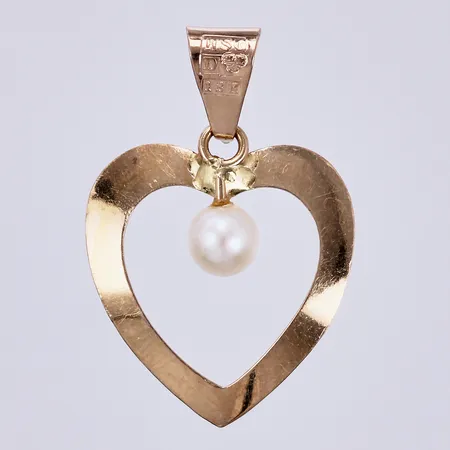 Hänge hjärta med pärla, längd: ca 2,5cm, bredd: ca 16mm, 18K Vikt: 0,8 g