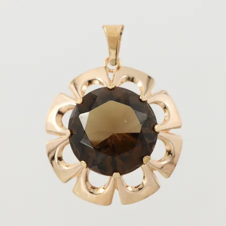 Hänge med röksten, Carlsén Sundsvall, diameter 25 mm, 18k. Vikt: 4,4 g