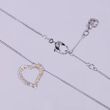 Collier hjärta med vita stenar, Swarovski, längd: ca 44cm, 1-15mm, metall