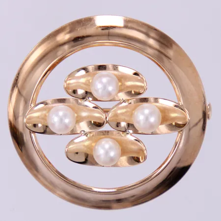 Brosch med pärlor, Kupittan Kulta, Ø ca 31mm, år 1965, 14K Vikt: 4,2 g
