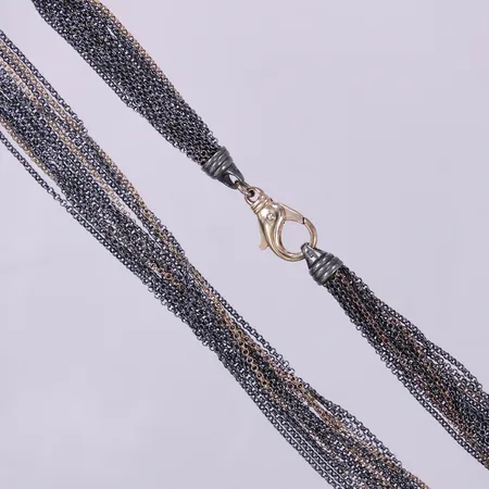 Kedja, 15-radig, längd: ca 45cm, bredd: ca 8mm, delvis förgylld, 925/1000 silver  Vikt: 43 g
