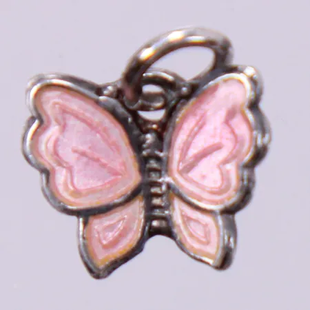 Hänge fjäril med rosa emalj, MEKA Denmark, längd: ca 1cm, bredd: ca 11mm, 925/1000, silver Vikt: 0,7 g
