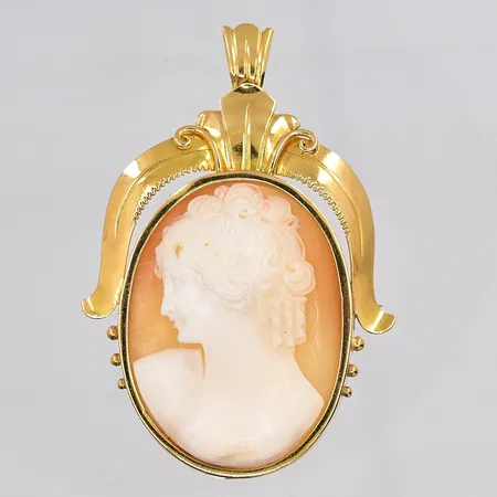 Hänge/brosch med camé, stl 54x38mm, Elmblad Juvelerare Martin 1949, 18K Vikt: 13 g