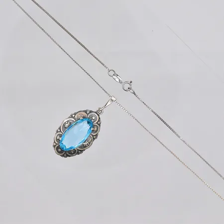 Kedja Venezia, 42,5cm, hänge med turkosfärgad sten, stl 40x18mm, silver Vikt: 6,9 g