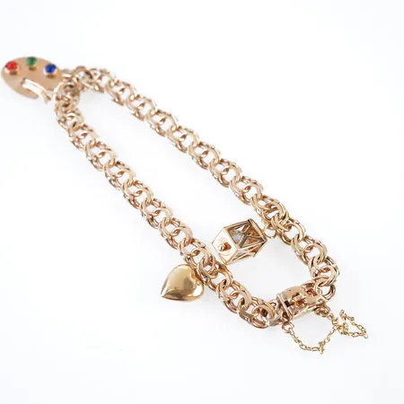 Armband m 3 berlocker, bismarck,, 18cm, bredd 6mm, 18k Vikt: 14,4 g