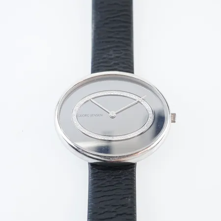 Damur Georg Jensen "Vivianna Oval" m diamanter, ca 41mm x 35mm, quartz, stål, m 3 extra armband i skinn, batteribyte krävs