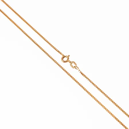 Kedja, venezia i 18K guld. Den är 1,1 mm bred, 60 cm lång och väger 6,6g. Nyskick. Stämplad GHA (Guldfynd/Hallbergs), 750 (18K). Springring.