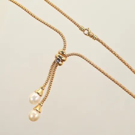 Halscollier med pärlor, samt vita stenar, längd 43cm, 18K, 18,3g  