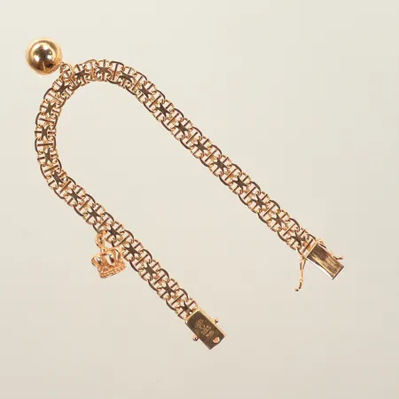 Armband X-länk med stav med 2 berlocker, längd ca 18,5cm bredd ca 6mm (små bucklor finns på berlocker) 18K, 12,5g 