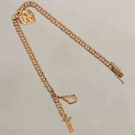 Armband Bismarck, 2 berlocker, ca 18.5cm, bredd ca 3,9mm, Ceson Guldvaru Ab år 1969, 18K Vikt: 7,3 g