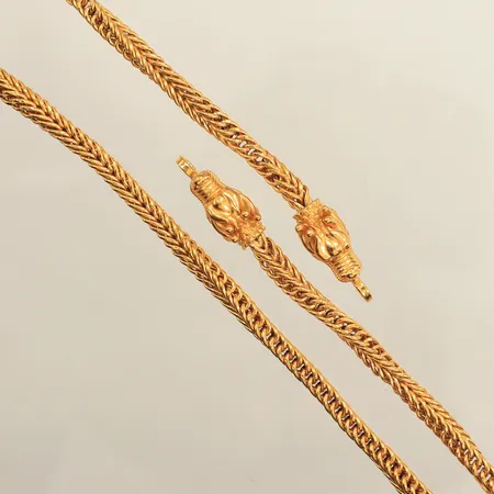 Collier Rävsvans med drakhuvud, längd 53cm, bredd 4,2mm, lås saknas, Thaiguld, 23K  Vikt: 28 g