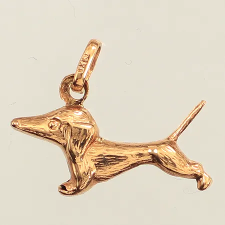 Hänge hund, längd 15,5mm inklusive ögla, bredd 19,5mm, 18K  Vikt: 0,9 g