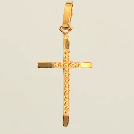 Hänge kors, längd 30mm inklusive ögla, bredd 13mm, 18K  Vikt: 1 g