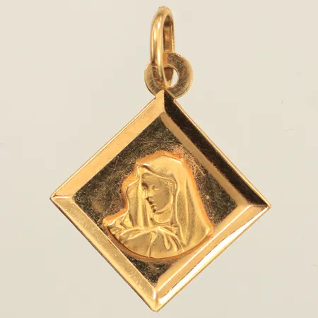 Hänge Madonna, längd 28mm inklusive ögla, bredd 21mm, 18K  Vikt: 2,6 g
