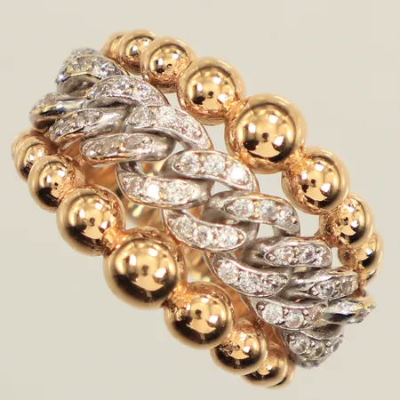 Ring med vita stenar, tvåtonad, stl 17½, bredd ca 15mm, märkt: T1007, 18K Vikt: 8,5 g
