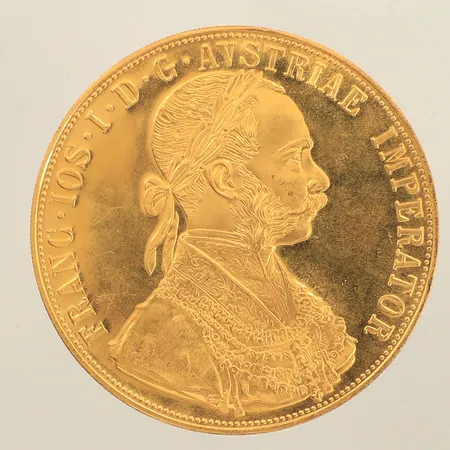 Mynt 4 Ducats- Francis Joseph I, 1915, Ø ca 40mm, 23,6K Vikt: 13,9 g