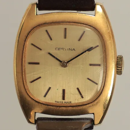 Armbandsur, Certina, manuell, Ø25-28mm, boett i 18K, boettnummer: 0810 976 876194, läderband, repig, slitet band, inga tillbehör, bruttovikt: 22,8g.