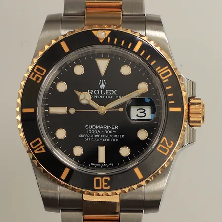Rolex Oyster Perpetual Submariner, Ø40mm, guld/stål, automatisk, datum, referensnr: 116613LN, serienr: 599J18R3, cal: 3135, boettnr: 2360, verknr: 8VK45359, oysterlänk, stål/guld, viklås, repig, cert Chronolink SRL Romania 2018, manual, box, ytterkartong. 