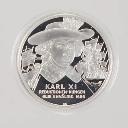 Silvermynt, Ø 36mm, Kungariket Sverige, Karl XI, Reduktionen Kungen Blir Enväldig 1680, etui, 925/1000 silver,  Vikt: 27,4 g