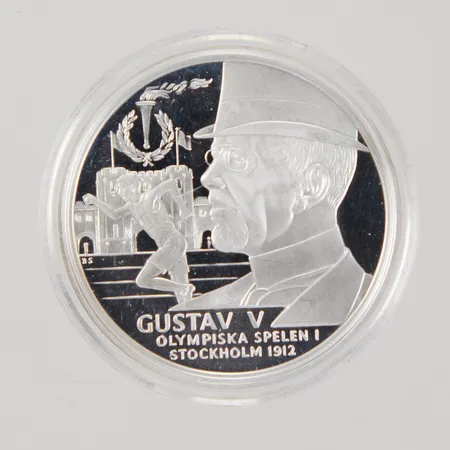 Silvermynt, Ø 36mm, Kungariket Sverige, Gustav V, Olympiska Spelen I Stockholm 1912, etui, 925/1000 silver,  Vikt: 27,1 g