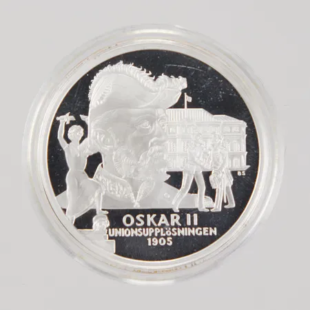 Silvermynt, Ø 36mm, Kungariket Sverige,Oskar II, Unionsupplösningen 1905, etui, 925/1000 silver,  Vikt: 27,4 g