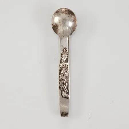 Sockertång, 11cm, drakmoriv, Luen Hing, Shanghai, stämplad LH 90, silver Vikt: 36,1 g