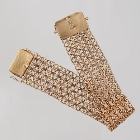 Armband. X-länk, 19cm, bredd 25mm, Owen & Larsson Co Djursholm, år 1970, 18K Vikt: 51,5 g