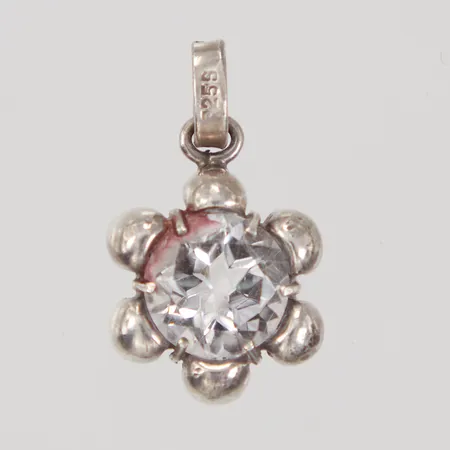 Hänge med vit sten, längd inklusive ögla 25,5mm, Ø16,5mm, 925/1000 silver,  Vikt: 5 g