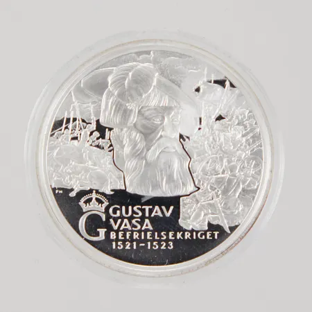 Silvermynt, Ø 36mm, Kungariket Sverige, Gustav Vasa, Befrielsekriget 1521-1523, etui, 925/1000 silver,  Vikt: 27,5 g