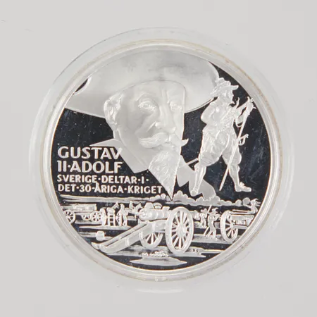 Silvermynt, Ø 36mm, Kungariket Sverige, Gustav II Aolf, Sverige Deltar I Det 30-Åriga Kriget, etui, 925/1000 silver,  Vikt: 27,3 g