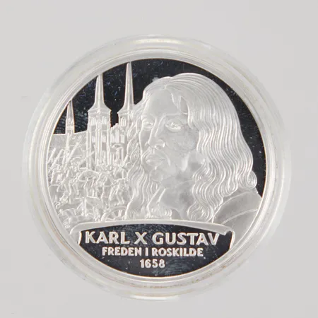 Silvermynt, Ø 36mm, Kungariket Sverige, KKarl X Gustav, Freden I Roskilde 1658, etui, 925/1000 silver,  Vikt: 27,3 g