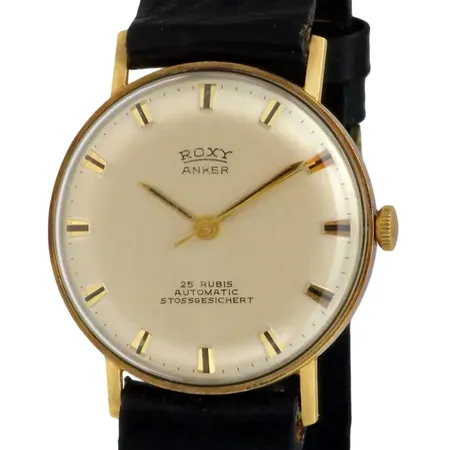 Herrur Roxy Anker, 14K guld, Ø33 mm, automatisk, skinnband med torrsprickor, 