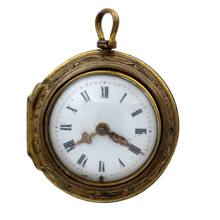 Spindelur J. Bailey London, mässing, Ø41 mm, 1700-tal, samtida skyddsboett medföljer, ej nycklar - ej funktionstestad, skada på urtavlan index klockan 6-7, en lös visare