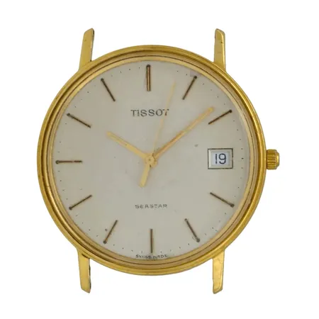Herrur Tissot Seastar, 18K guld, Ø34 mm, quartz - behöver nytt batteri, flexband i stål, plexi - repor, bruksmärken,  Vikt: 0 g