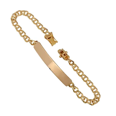 Armband Bismarck med Bricka, 18K guld, Clareus Guldsmeds Ab (TC), svensk kontrollstämpel, längd knäppt 18,0 cm, bredd 4-6 mm Vikt: 8,1 g