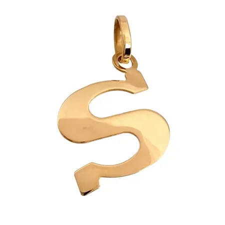 Hänge Bokstaven S, 18K guld, längd inkl. ögla 20 mm, bredd 10 mm, fint skick Vikt: 0,4 g
