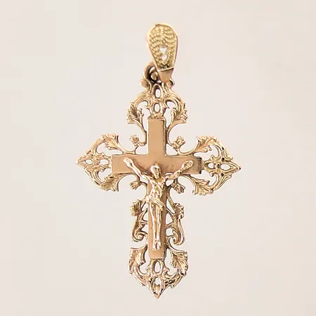 Hänge Krucifix, 45x27mm, saknar finhaltstämpel, 14K  Vikt: 4,3 g